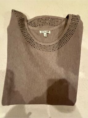 Avalin Women's Taupe Crew Neck Sweater with Embellished Trim